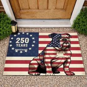English Bulldog American Flag 1776-2026 - USA 250th Anniversary National Pride Doormat