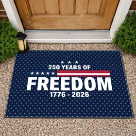 250 Years of Freedom 1776-2026 Patriotic Flag Stripe USA Anniversary Decor Doormat