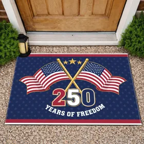 Crossed American Flags Betsy Ross 1776-2026 - USA 250th Anniversary Patriotic Design Doormat