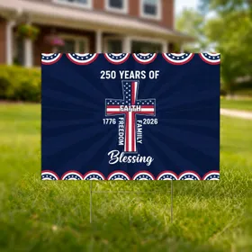 Patriotic American Flag Cross 1776-2026 Faith Family Freedom - USA 250th Anniversary Yard Sign