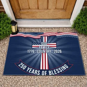 Christian Cross God Family Country American Flag 1776-2026 - USA 250th Anniversary Blessing Doormat