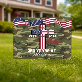 American Flag Cross 1776-2026 For God And Country - USA 250th Anniversary Celebration Yard Sign