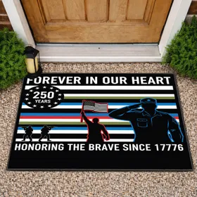 Black Flag Patriotic Silhouettes 1776 - USA 250th Anniversary Military Veteran Tribute Gift Doormat