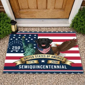 Black Labrador Statue of Liberty Bald Eagle American Flag 1776-2026 USA Semiquincentennial Doormat