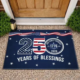 Patriotic Flag 1776-2026 America 250th Anniversary God Family Country Years of Blessings Doormat