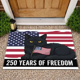 Black Cat Betsy Ross American Flag 1776-2026 - 250 Years of Freedom for Cat Lovers Doormat