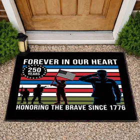 Black Flag Patriotic Silhouettes 1776 - USA 250th Anniversary Military Veteran Tribute Gift Doormat