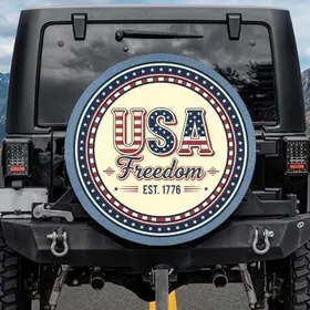 USA Freedom EST. 1776 Patriotic Stars Stripes - America 250th Anniversary Vintage Spare Tire Cover