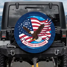 Bald Eagle American Flag 1776-2026 - USA 250th Anniversary Freedom 13 Stars Spare Tire Cover