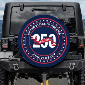 USA 250th Anniversary 1776-2026 - United States America '250' Emblem Patriotic Stars Art Spare Tire Cover