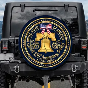 Liberty Bell American Flag Bow 1776-2026 - USA 250th Anniversary Historic Tribute Spare Tire Cover