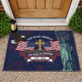 Bald Eagle American Flag Statue of Liberty - GOD BLESS AMERICA 1776-2026 USA 250th Anniversary Doormat