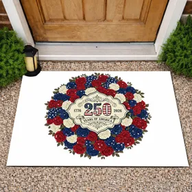 America 250th Anniversary 1776-2026 Flag Roses - Independence Day Patriotic Celebration Doormat