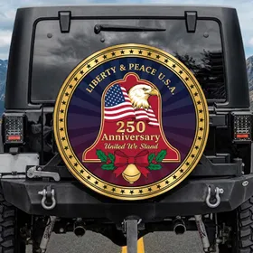 Bald Eagle American Flag Bell Emblem 250th Anniversary 1776-2026 - USA Patriotic for Veterans Spare Tire Cover
