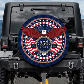 Bald Eagle American Flag 1776-2026 - USA 250th Anniversary Freedom Celebration Spare Tire Cover
