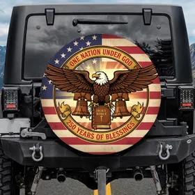 Bald Eagle American Flag Liberty Bells Bible 1776-2026 - USA 250th Anniversary Under God Spare Tire Cover
