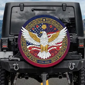 Bald Eagle American Flag 1776-2026 - USA 250th Anniversary Independence Day Heritage Spare Tire Cover