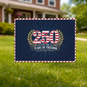 Patriotic USA 250th Anniversary 1776-2026 Freedom Emblem Laurel Wreath Banner Art Yard Sign