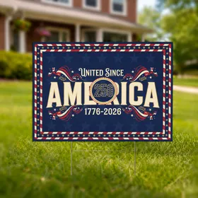 AMERICA 250th Emblem 1776-2026 Patriotic Bunting Star Stripes Yard Decor Yard Sign