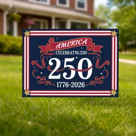 America 250 Years 1776-2026 Laurel Wreath Flag Stripes - USA Anniversary Decor Yard Sign