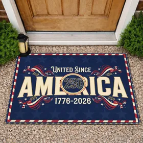 AMERICA 250th Emblem 1776-2026 Patriotic Bunting Star Stripes Yard Decor Doormat