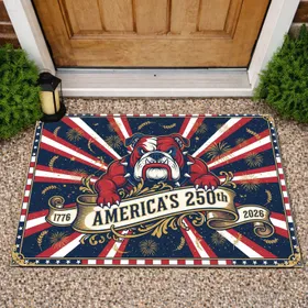 Bold Patriotic Bulldog 1776-2026 - USA 250th Anniversary Independence Day Flag Doormat