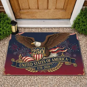 Bald Eagle American Flag 250 - USA 250th Anniversary 1776-2026 Patriotic Gift for Veterans Doormat