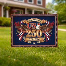 Bald Eagle USA 250 - 1776-2026 Anniversary Patriotic Independence Day Veterans Yard Sign