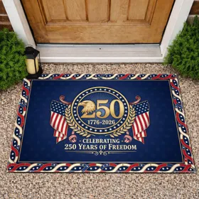Bald Eagle 250 Emblem 1776-2026 Patriotic Ribbons - USA 250th Anniversary Freedom Celebration Doormat