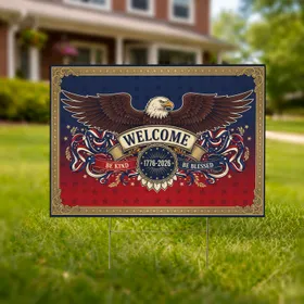 Bald Eagle Welcome Banner Stars Stripes 1776-2026 - USA 250th Anniversary Yard Sign
