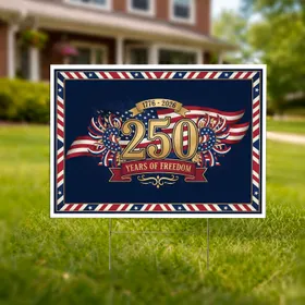 250th Anniversary Distressed American Flag 1776-2026 - Freedom Emblem Design Yard Sign