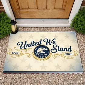 United We Stand Bald Eagle Emblem 1776-2026 USA 250th Anniversary Patriotic Flag Design Doormat