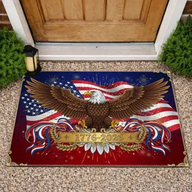 Bald Eagle American Flag 1776-2026 Gold Filigree - USA 250th Anniversary Patriotic Gift Doormat