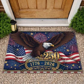 Bald Eagle 250 Emblem American Flag 1776-2026 - USA 250th Anniversary Patriotic Heritage Doormat