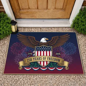 Bald Eagle American Flag - 250 Years of Freedom (1776-2026) Patriotic Display Doormat