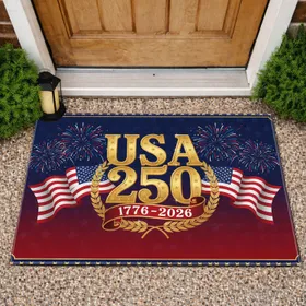 USA 250 Emblem American Flag 1776-2026 - 250th Anniversary Independence Day Gift Doormat