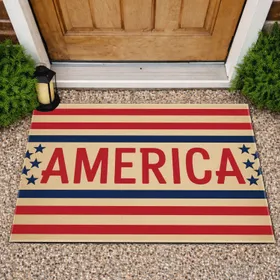 Bold AMERICA Text Stripes Stars - USA 250th Anniversary (1776-2026) American Patriot Design Doormat