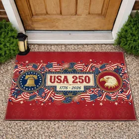 USA 250 Liberty Bell Bald Eagle 1776-2026 American Flag 250th Anniversary Heritage Doormat