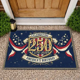 Vintage 250th Anniversary 1776-2026 Patriotic Shield Bunting - America's Birthday Celebration Doormat