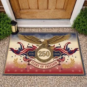 Bald Eagle 250 Years Freedom Shield 1776-2026 - USA Independence Day Tribute Doormat