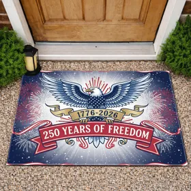 Bald Eagle American Flag 1776-2026 USA 250th Anniversary Freedom Fireworks Star Border Doormat
