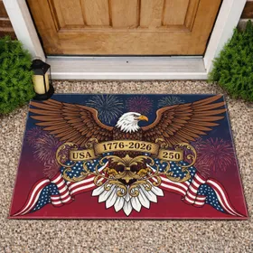 Bald Eagle American Flag 1776-2026 - USA 250th Anniversary Patriotic Home Decor Doormat