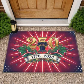 Antique Gold 250 Emblem Liberty Bell 1776-2026 - USA 250th Anniversary Patriotic Doormat