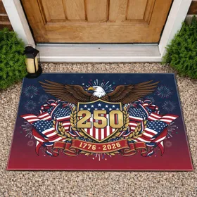 USA 250th Anniversary Bald Eagle Flag Shield 1776-2026 - Patriotic Independence Day Doormat