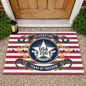 USA 250th Anniversary 1776-2026 - Celebrating Years of Freedom American Flag Stripes Doormat