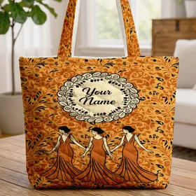 Three Elegant Women Your Name Floral Wreath Leaf Garland - Autumn Lifestyle Gift Quilted Tote Bag