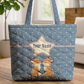 Baby Foxes Nuzzling Cowboy Name Star - Wildlife Lover Gift Quilted Tote Bag