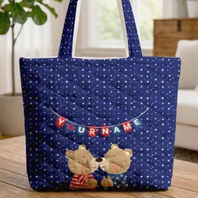 Two Nuzzling Bears Red White Blue Bunting Flags - Everyday Gift for Bear Lover Quilted Tote Bag