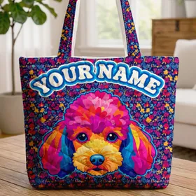 Poodle Head Wildflower Garden - Poodle Lover Everyday Pet Parent Gift Quilted Tote Bag