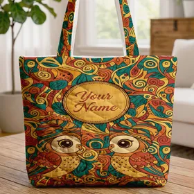 Owls Headwraps Hoop Earrings African Foliage Medallion Name - Wildlife Lover Gift Quilted Tote Bag